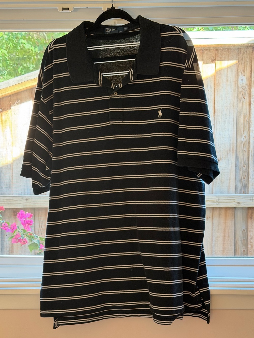 Men’s Big & Tall Iconic Mesh Polo by Ralph Lauren - Black w/Double White Stripe